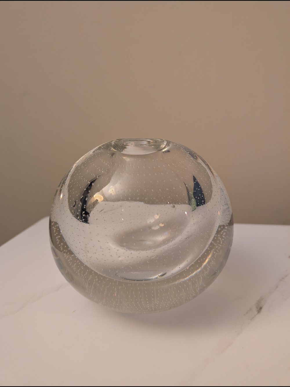 Vintage Heavy Controlled Bubble Art Glass Vase | Mid Century Murano Style Clear